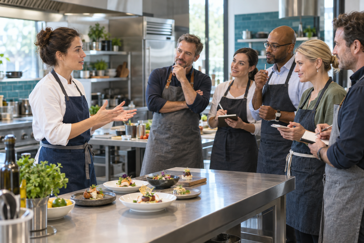 Une participante présente ses créations culinaires à sa brigade
