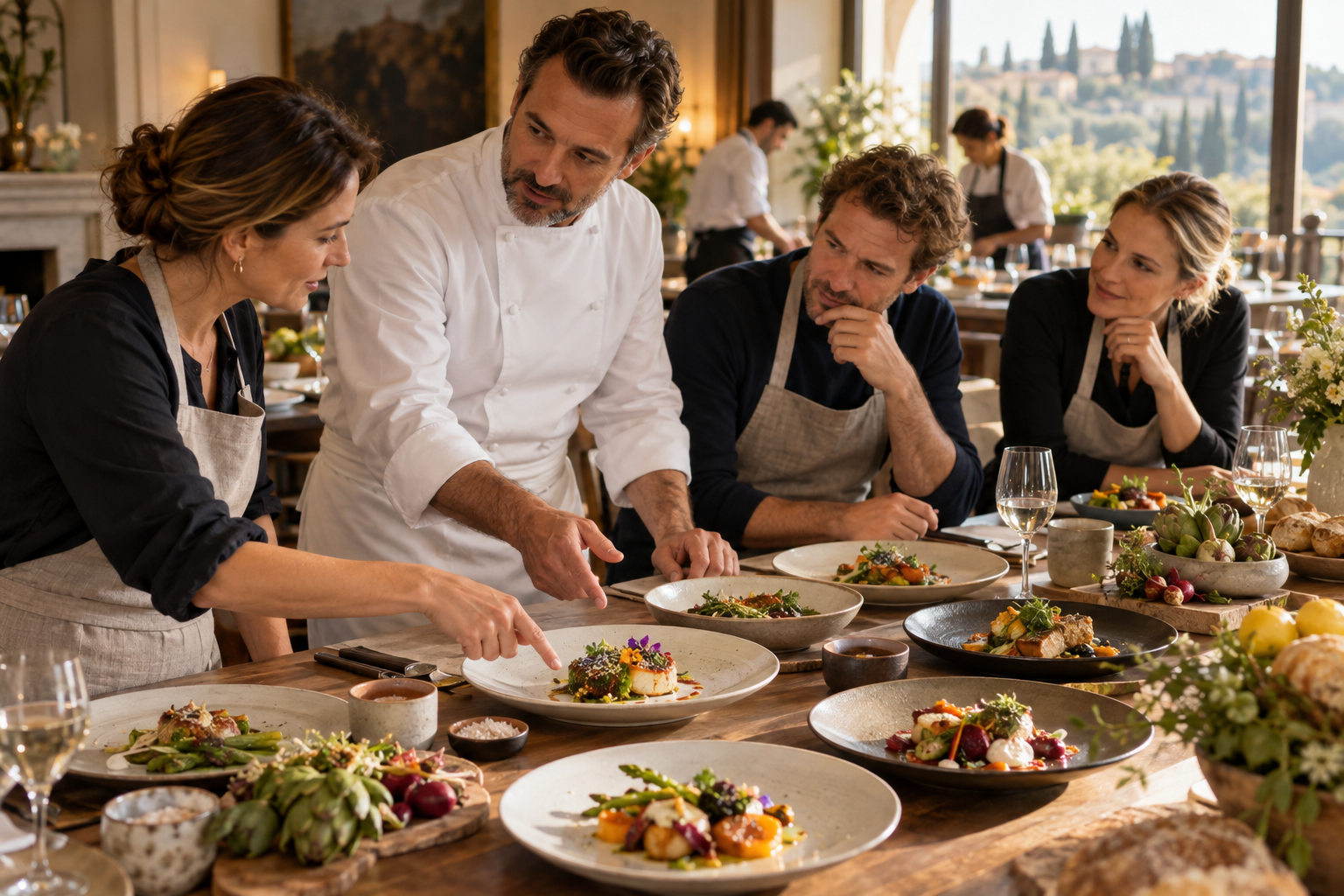 Un chef et des participants composent leur expérience culinaire sur mesure